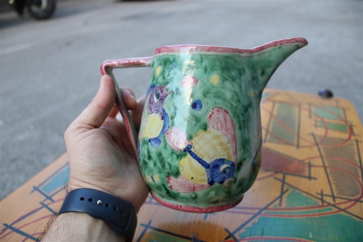 Pitcher 1950 Avallone Vietri With Decorations Typical Of The Period Made In Italy photo vinterior