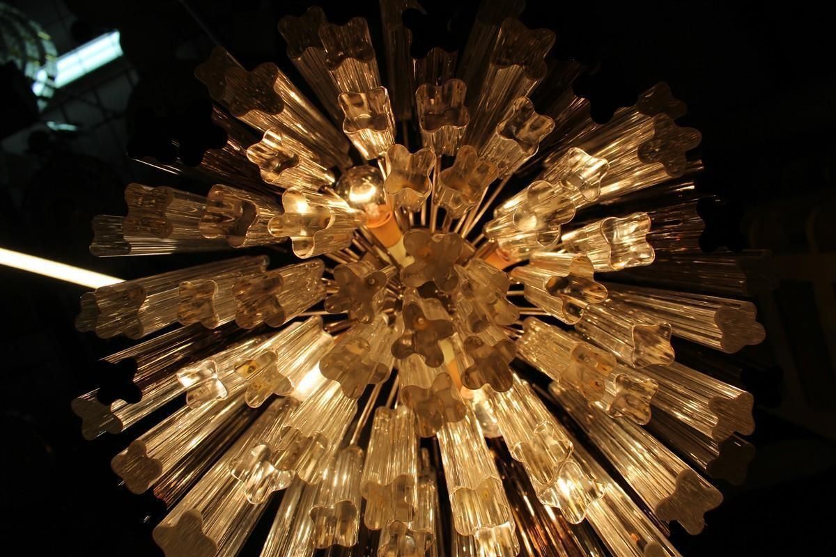 photo vintage Venini Quadrifogio Italia 1970s Round Chandelier Chromed Metal Structure