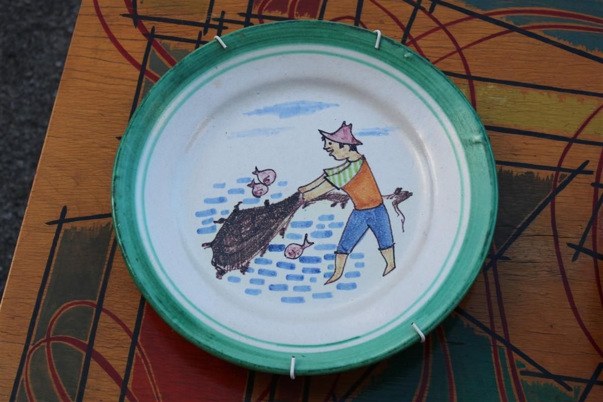 Round Plate Vietri C.A.S.  1950 With Fisherman Figures Made In Italy photo furniture