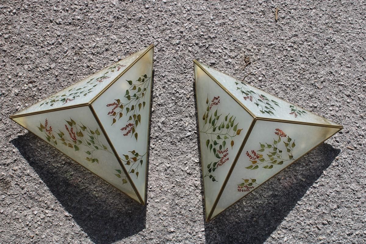 Pair Of Wall Lamps Triangle Design Italian Glass Painted Naturalist photo furniture