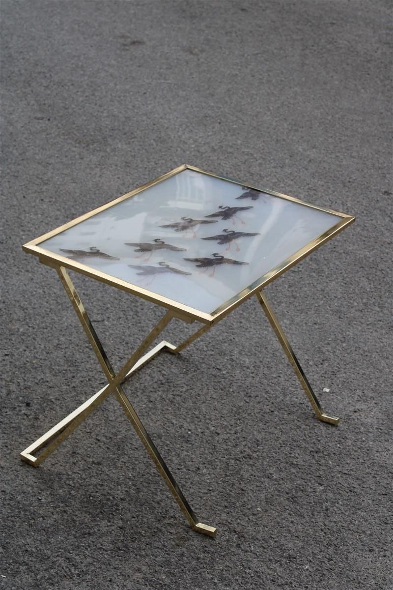 Tavolino Da Salotto In Solido Ottone E Lucite Con Fenicotteri Francia 1970s photo furniture