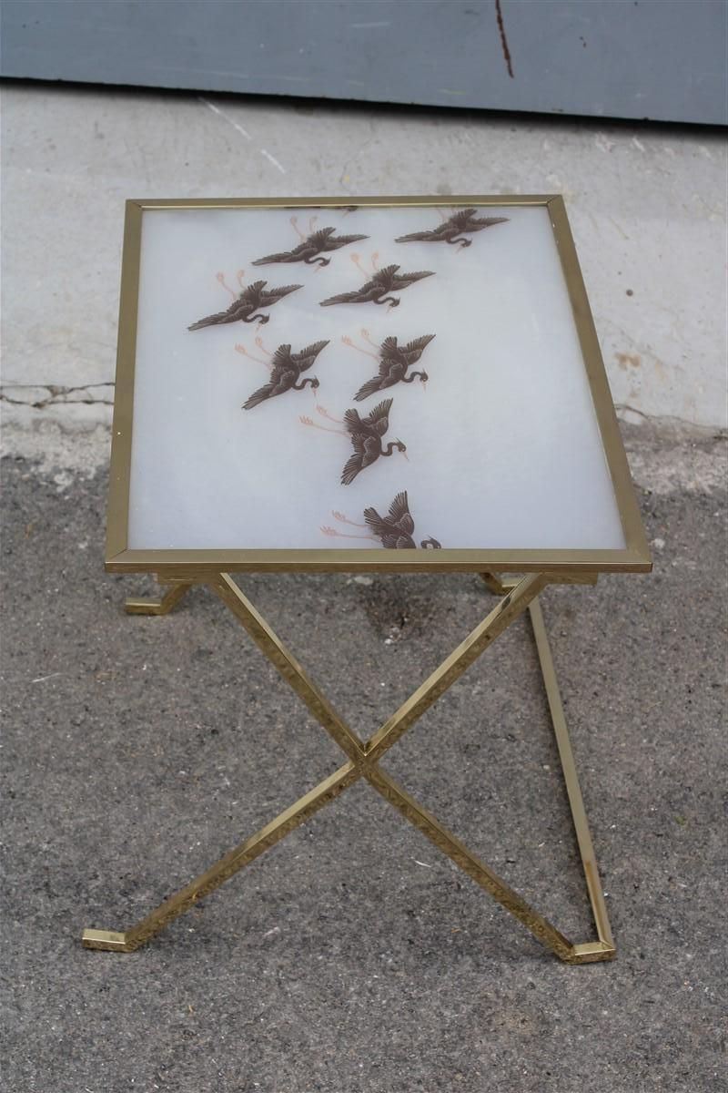 Tavolino Da Salotto In Solido Ottone E Lucite Con Fenicotteri Francia 1970s photo vinterior