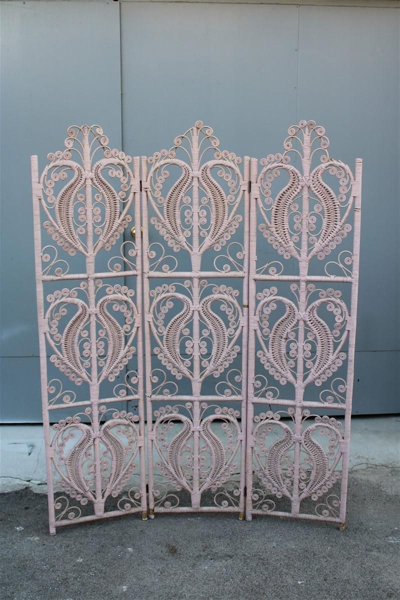 Hand Woven Bamboo Screen Partition Italian 1960s Pink photo for sale