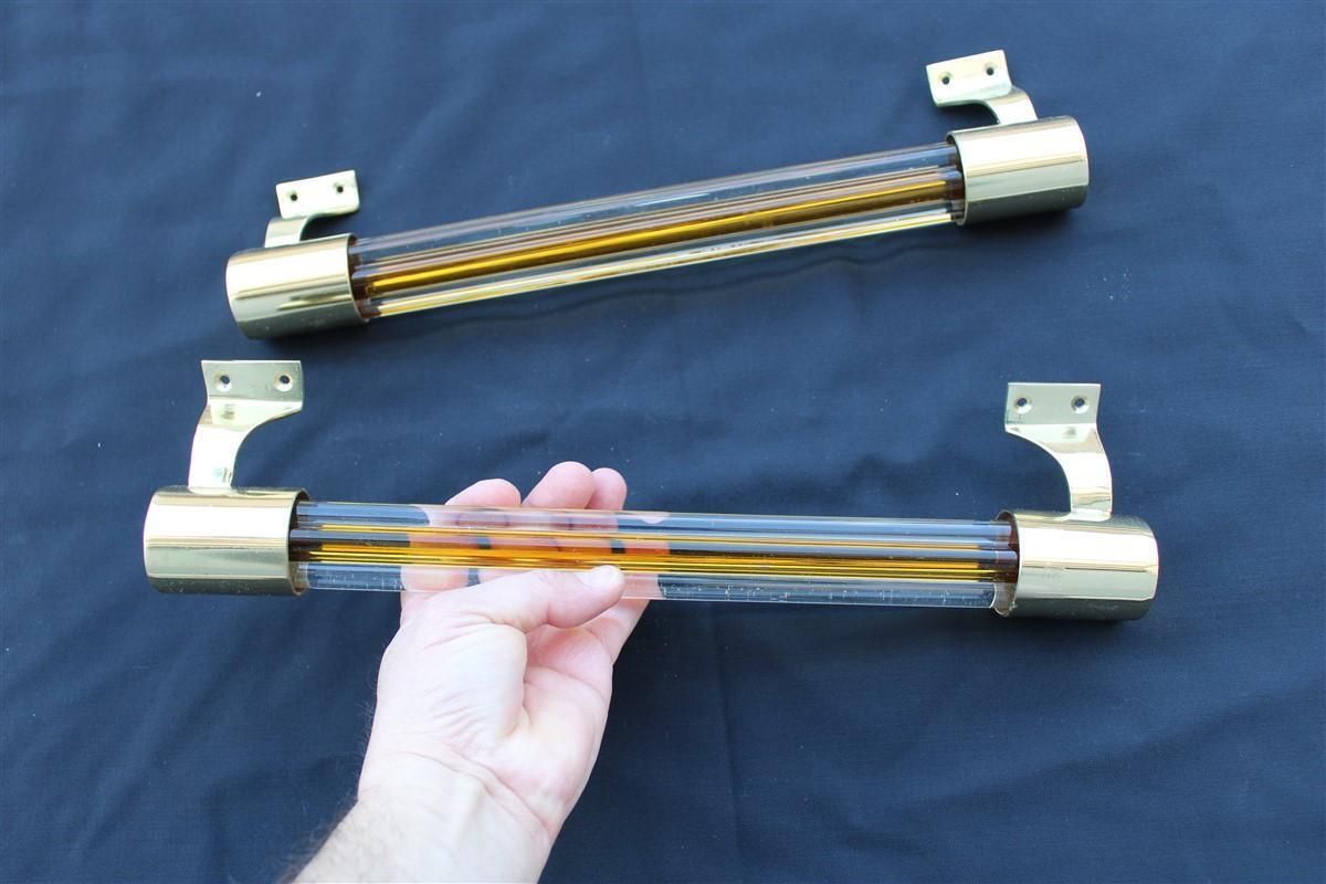 Pair Mid Century Venini Handles Brass Shiny And Murano Glass 1950s Made In Italy photo 947.0