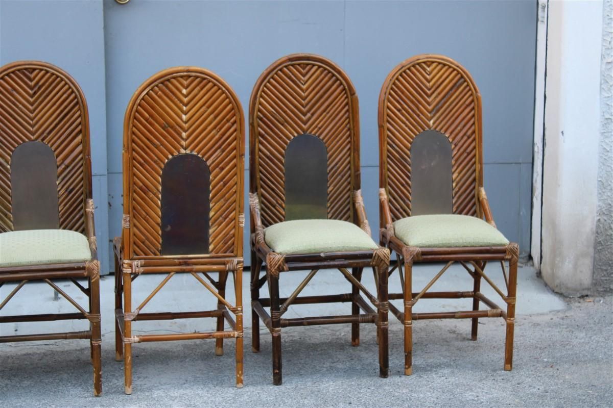 6 Chairs High Back Bamboo And Brass Italian Design 1970s photo buy