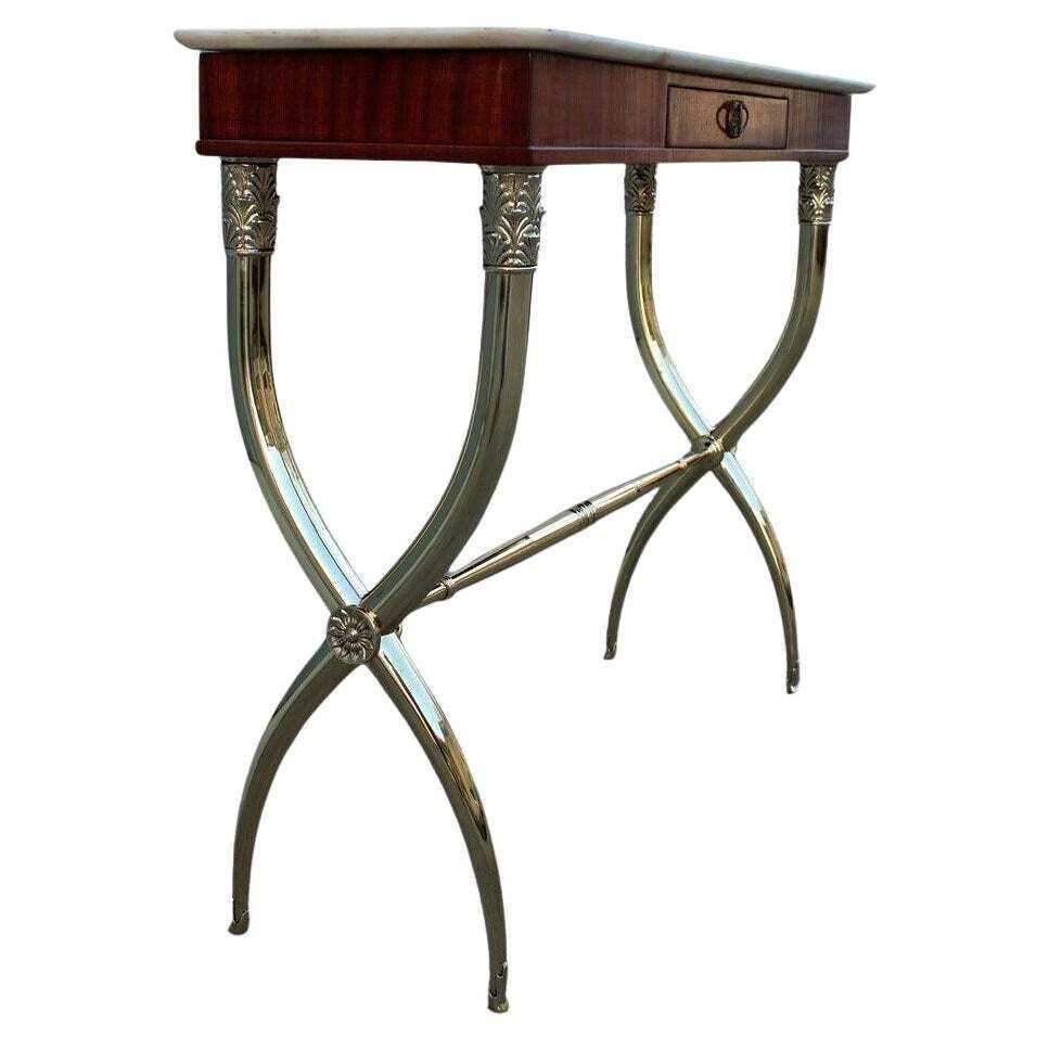 Console Neoclassical Style Paolo Buffa Design 1950 Italy Brass Marble Wood