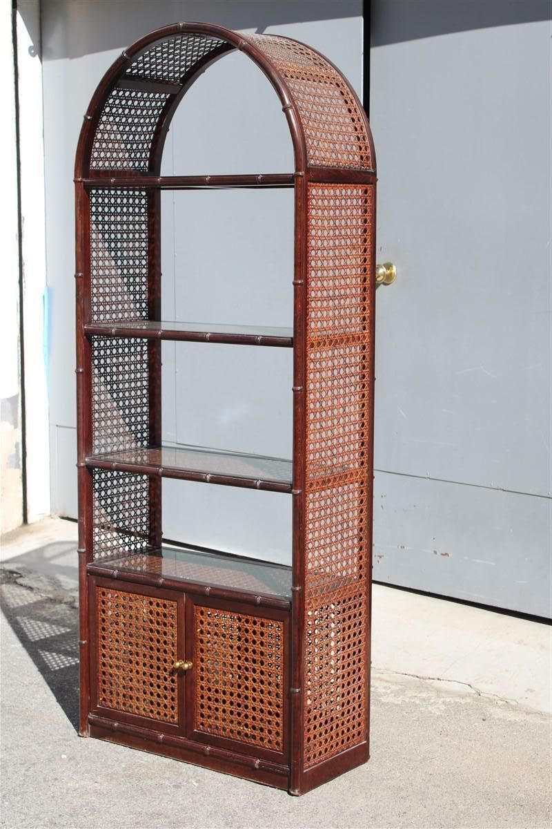 Bookcase Rounded Wall Display Case With Shelf In Carved Bamboo  Straw, 1960 photo furniture