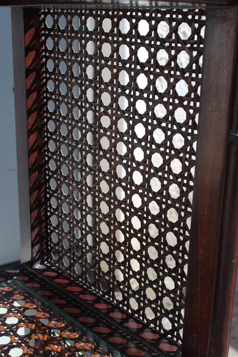 photo for sale Bookcase Rounded Wall Display Case With Shelf In Carved Bamboo  Straw, 1960