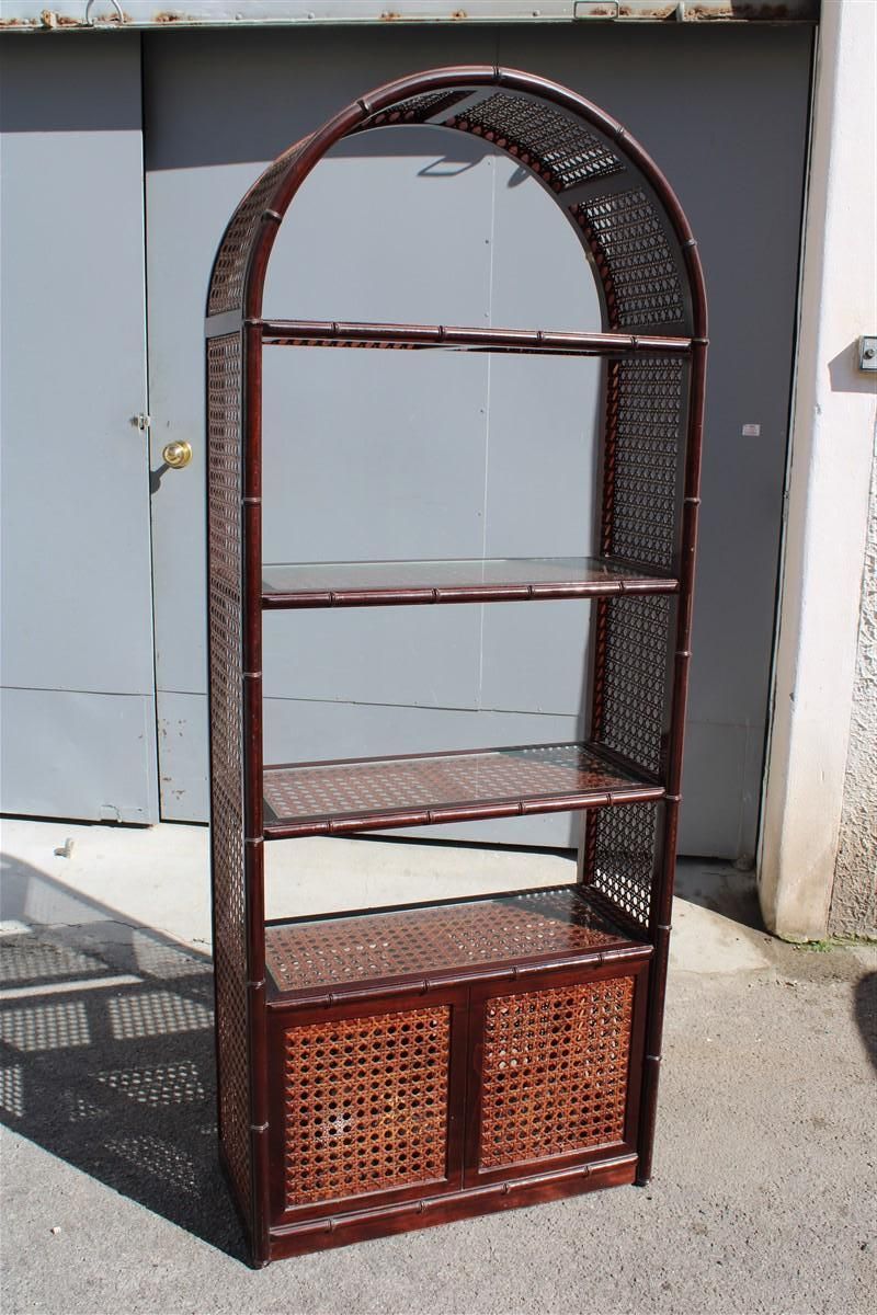 photo vinterior Bookcase Rounded Wall Display Case With Shelf In Carved Bamboo  Straw, 1960