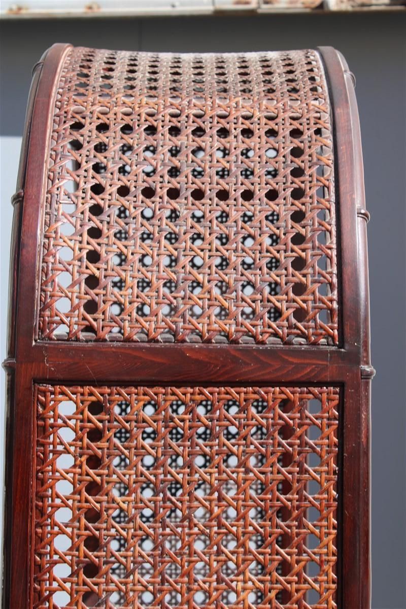 photo vintage Bookcase Rounded Wall Display Case With Shelf In Carved Bamboo  Straw, 1960