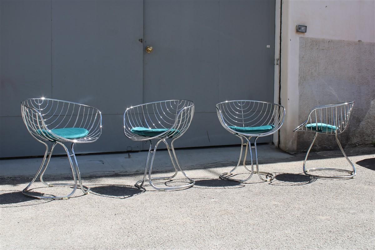 photo vintage Chairs Model Marika Giorgio Rinaldi For Rima Italian Design 1970 Green Crhome