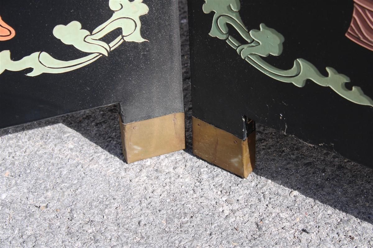 photo for sale 4 Panel Wood With Colored Enamels And Chinese Gold Leaf Lotus Flowers And Herons