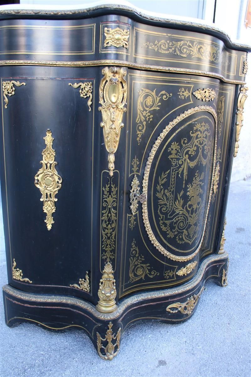 photo buy Cabinet Black And Gold Napoleon III 1860 France Marble Top André Charles Boulle