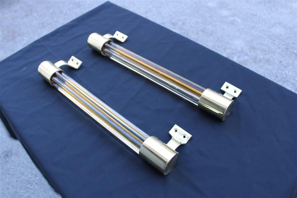 Pair Of Large Venini Style Handles In Murano Glass Torcello Brass 1940s Orange photo Home Fixtures