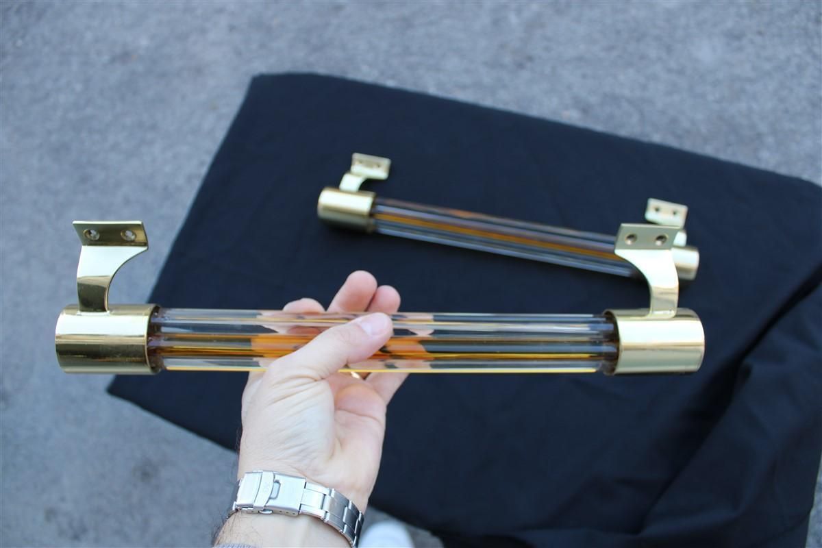 photo furniture Pair Of Large Venini Style Handles In Murano Glass Torcello Brass 1940s Orange