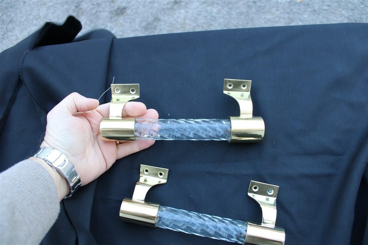 Pair Of Venini Handles In Murano Glass Torcello And Brass 1940s Gold photo 1248.0
