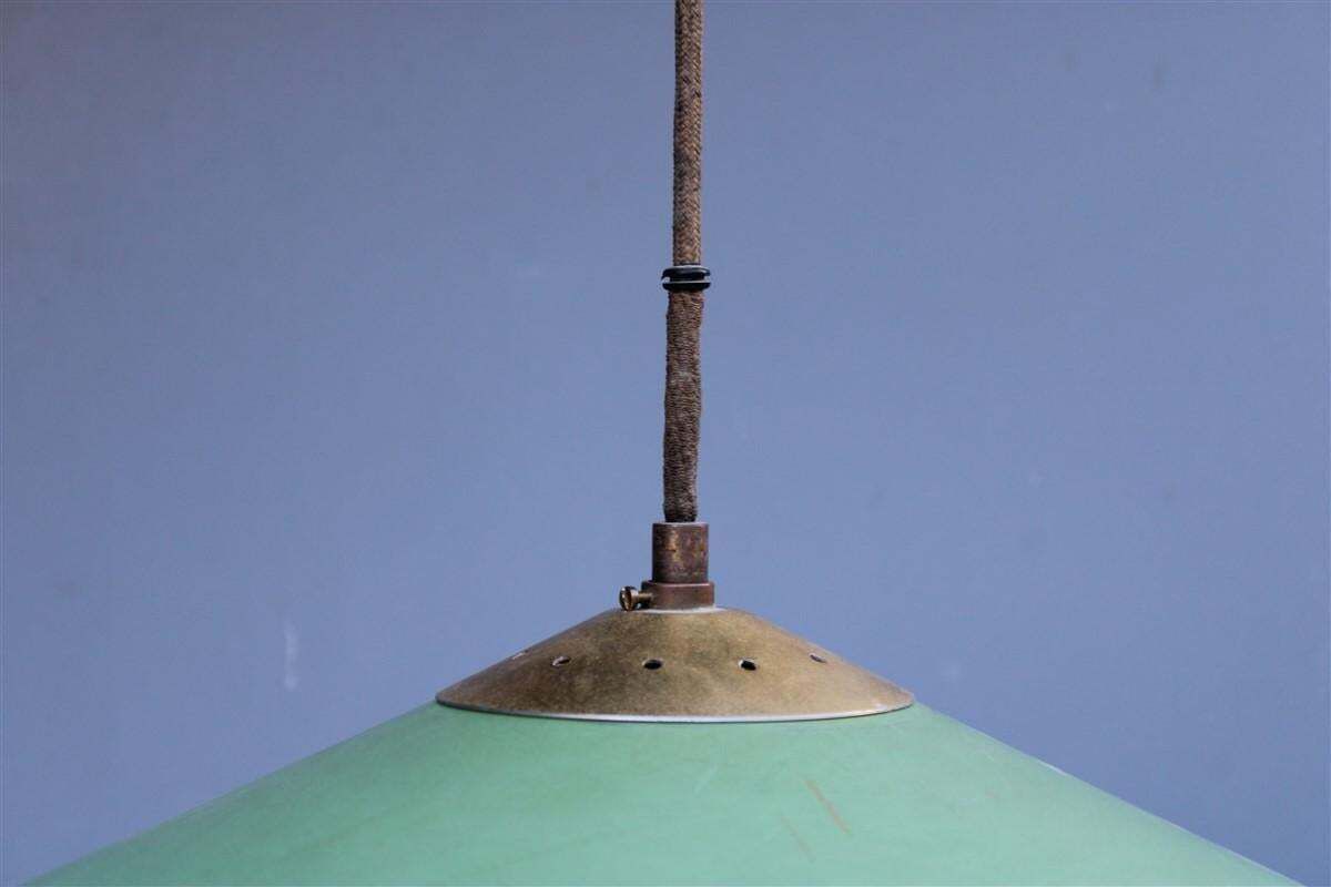 Mid Century Italian Design Chandelier Green Metal Brass Parts 1950s Ufo photo buy