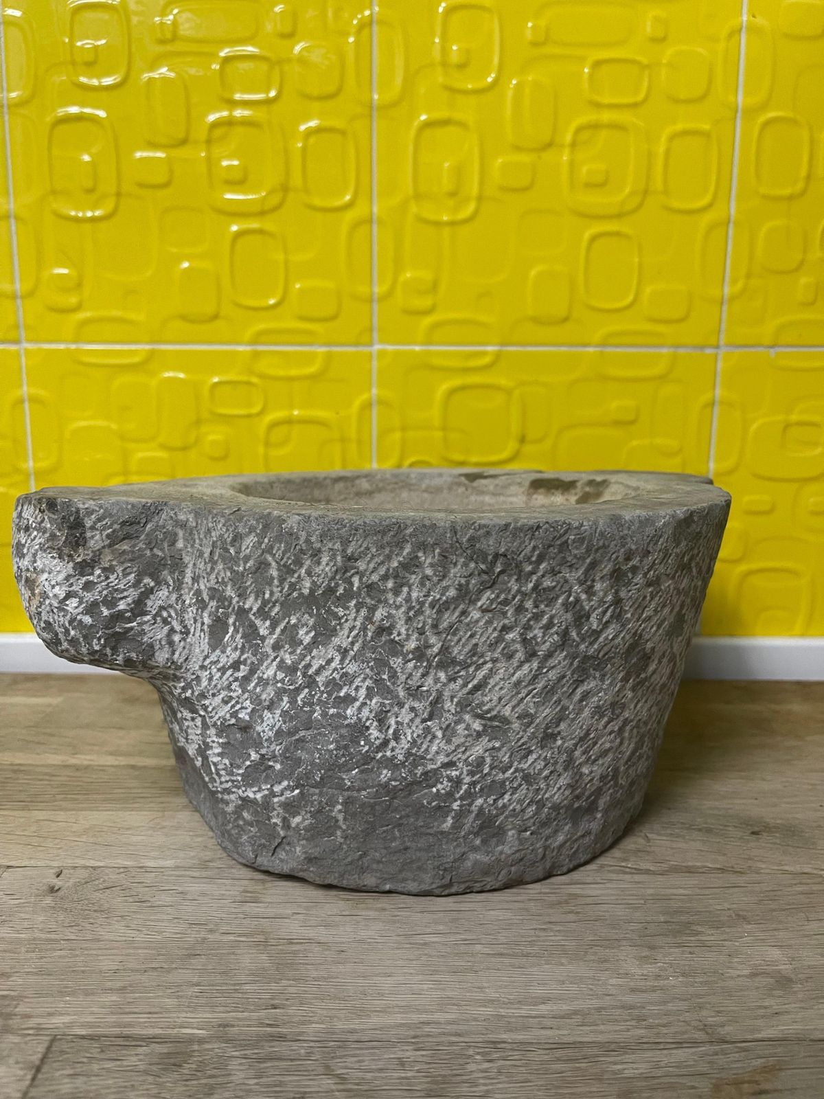 Round Hand Carved Italian Gray Marble Pesto Mortar From The 19th Century photo for sale