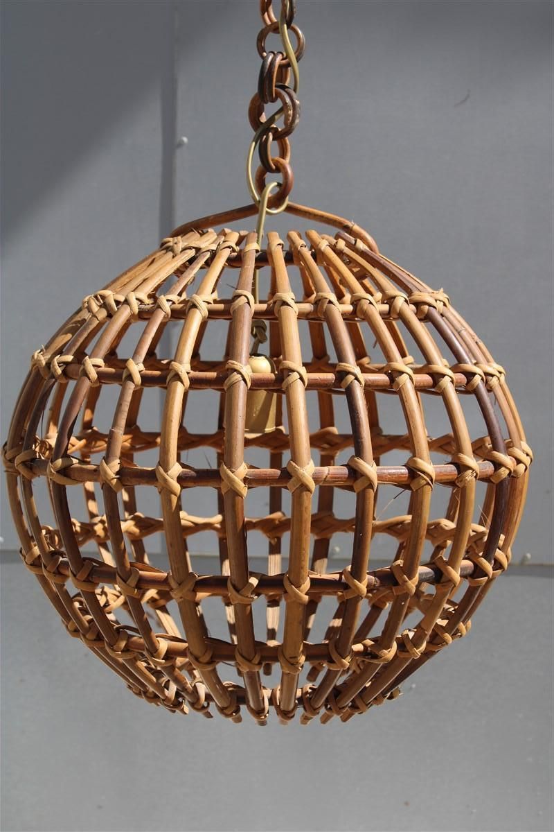 Bamboo And Round Italian Brass Chandelier Mid Century Albini Style 1950 photo vinterior