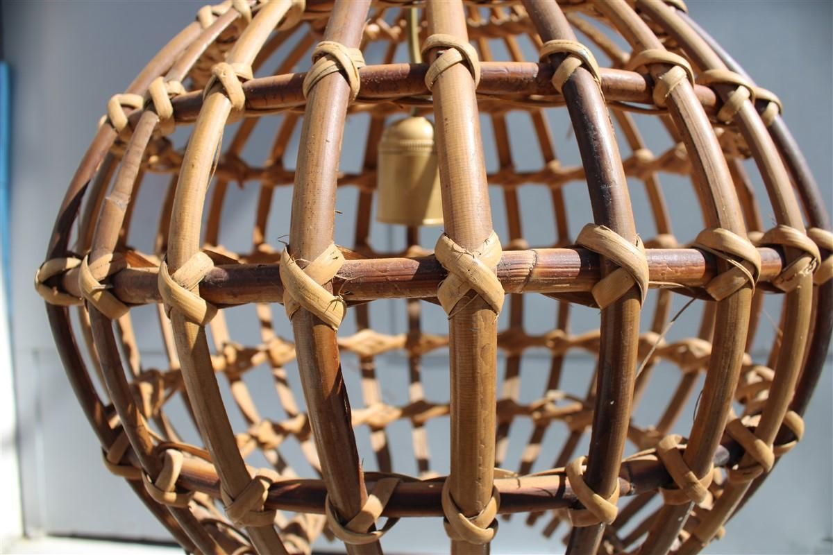 photo for sale Bamboo And Round Italian Brass Chandelier Mid Century Albini Style 1950