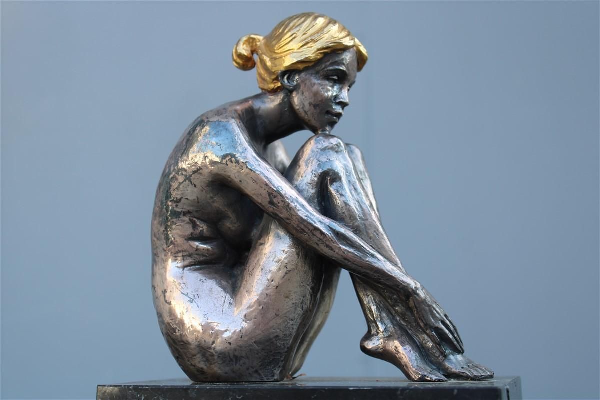 Sculpture Of Womanin Silver Foil And Gold Italy 1970s Guido Mariani photo furniture