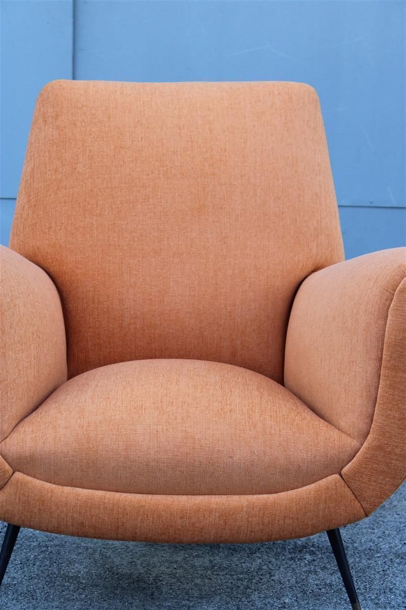 Midcentury Italian Design Armchair Orange Velvet Brass Iron Feet Gigi Radice photo buy