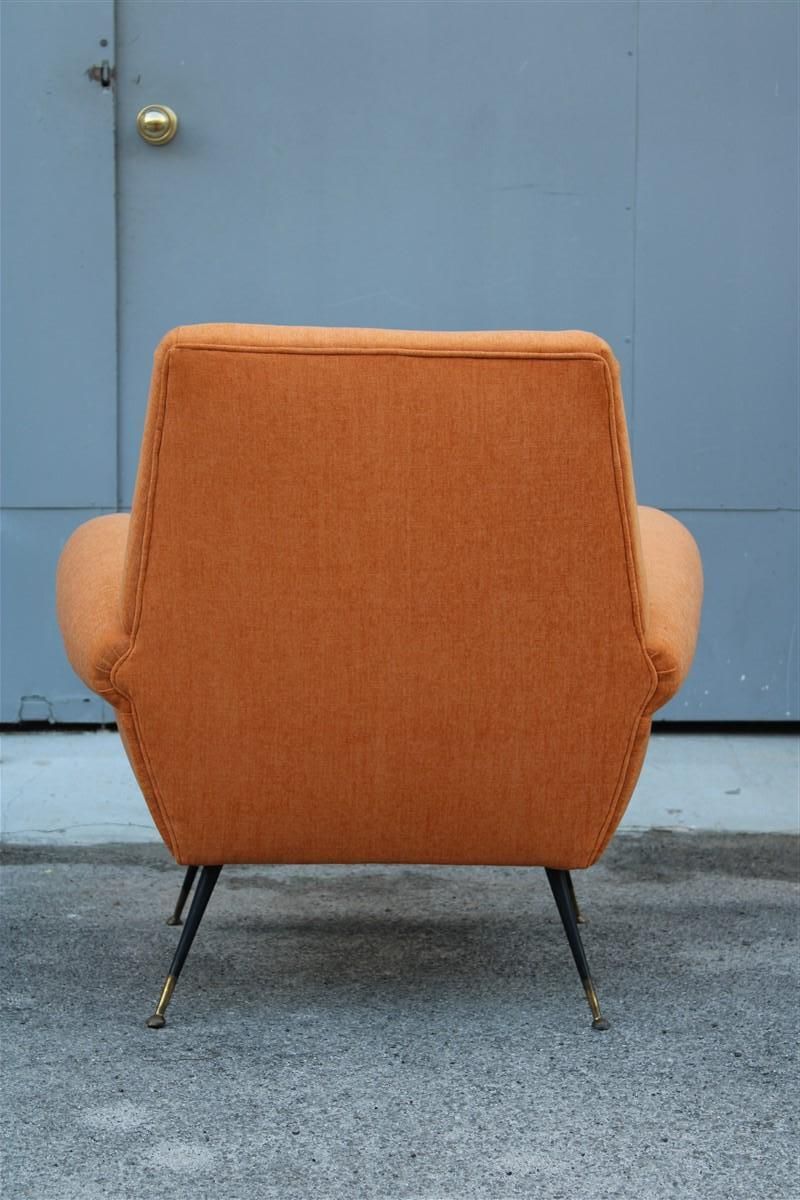 photo for sale Midcentury Italian Design Armchair Orange Velvet Brass Iron Feet Gigi Radice
