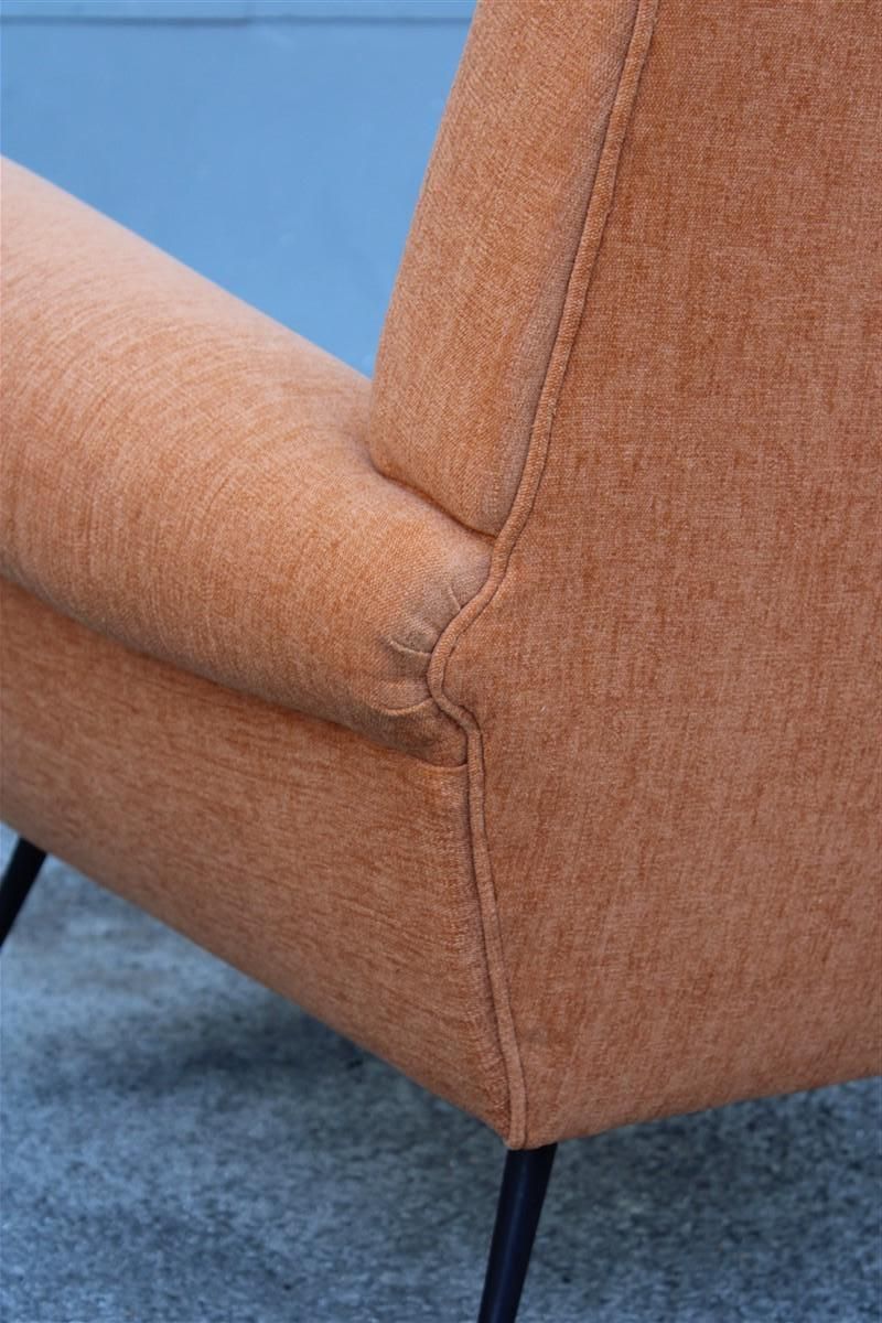 photo vinterior Midcentury Italian Design Armchair Orange Velvet Brass Iron Feet Gigi Radice