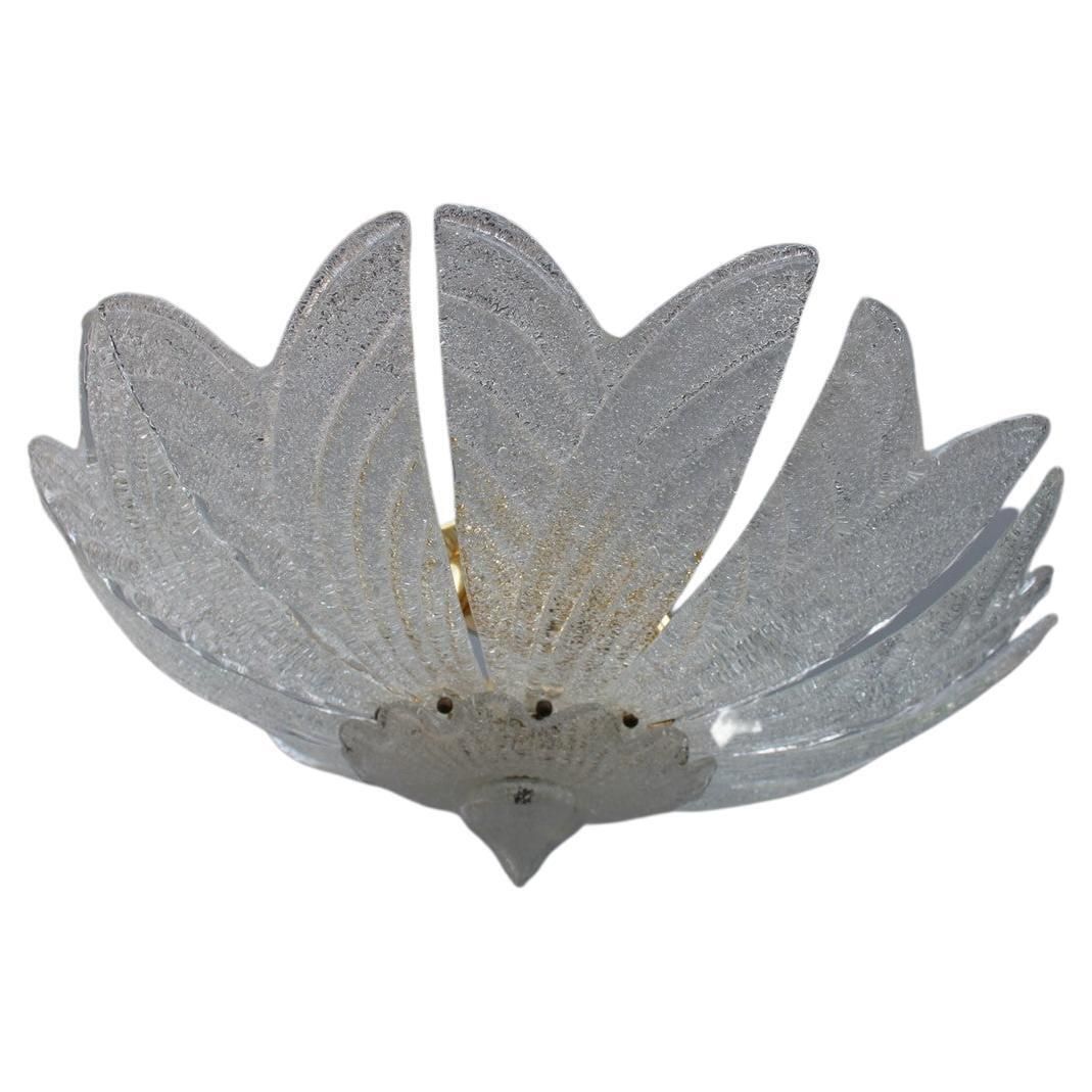 Flower Ceiling Lamp In Murano Glass And Brass 1970 Italy