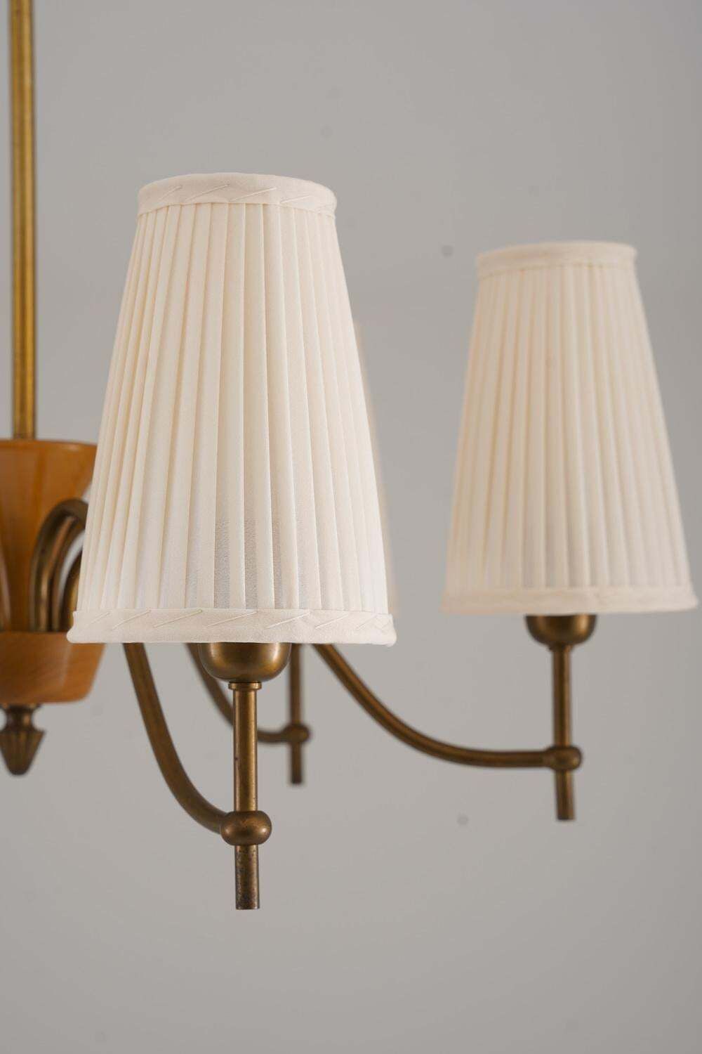 Swedish Modern Chandelier By Böhlmarks In Brass And Wood, 1940s photo 3982.0