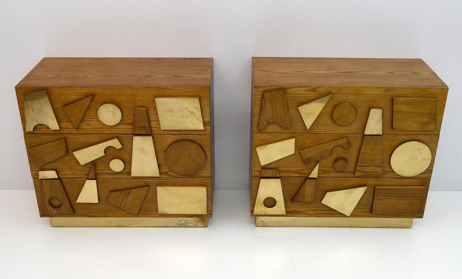 Brutalist Italian Ash Tree And Brass Chests Of Drawers, Two photo 2654.0