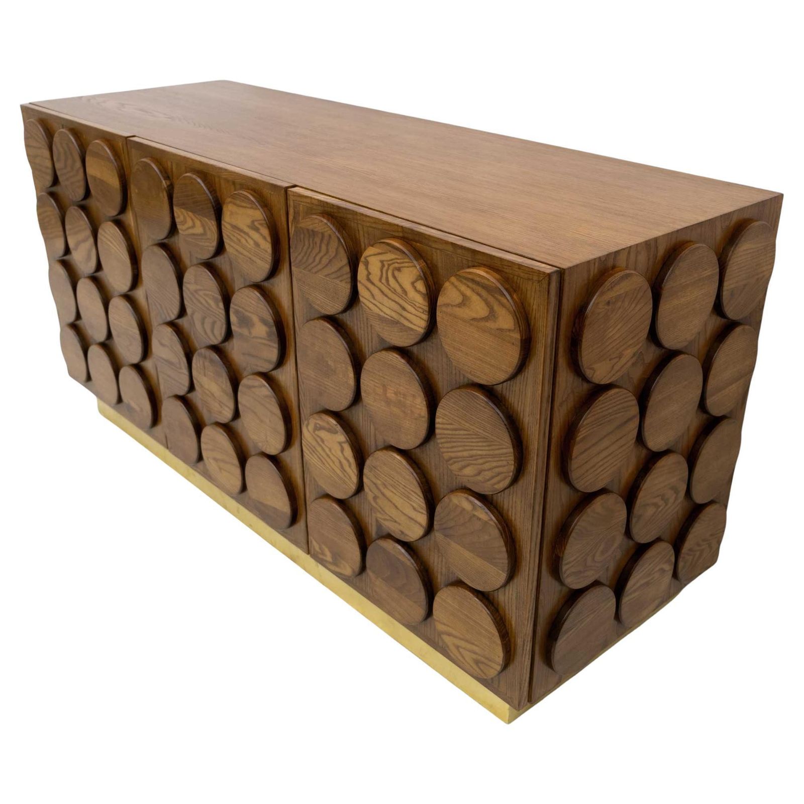 Brutalist Italian Chestnut Wood And Brass Bar Cabinet, 1970s