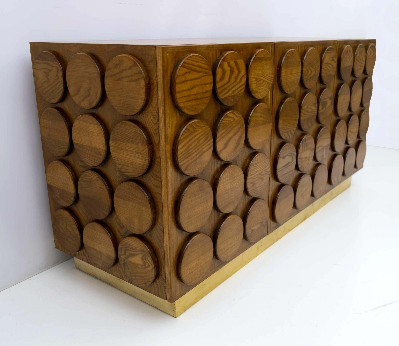 Brutalist Italian Chestnut Wood And Brass Bar Cabinet, 1970s photo buy