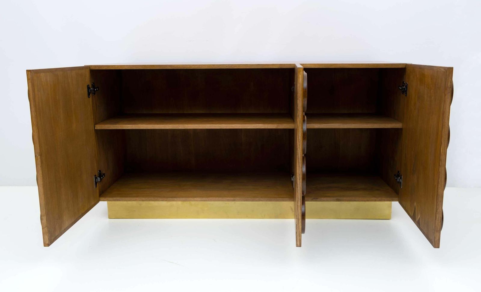 Brutalist Italian Chestnut Wood And Brass Bar Cabinet, 1970s photo vintage