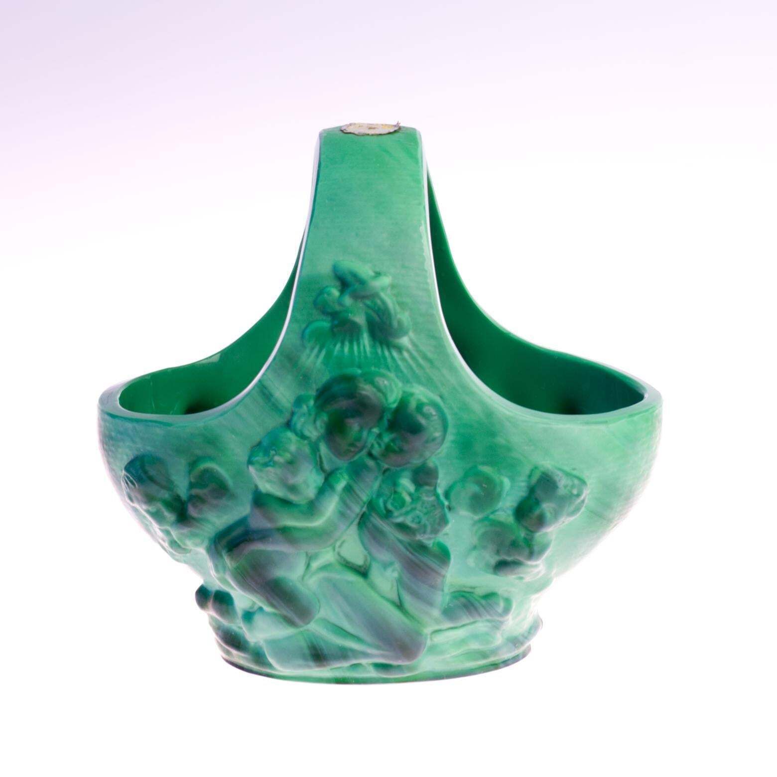 Original Art Deco Schlevogt Ingrid Malachite Green Glass Basket, 1930s photo 416.0