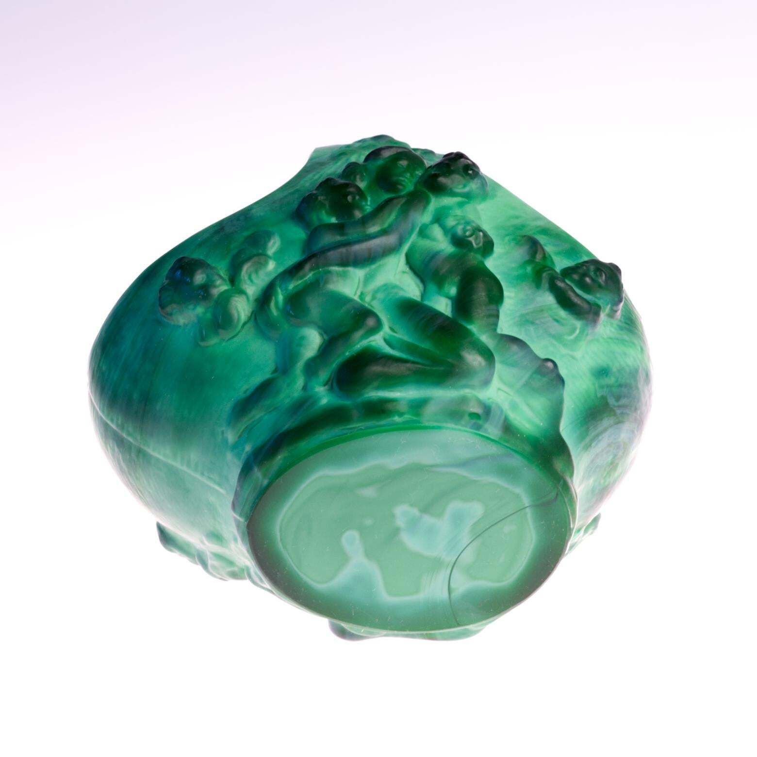 photo for sale Original Art Deco Schlevogt Ingrid Malachite Green Glass Basket, 1930s