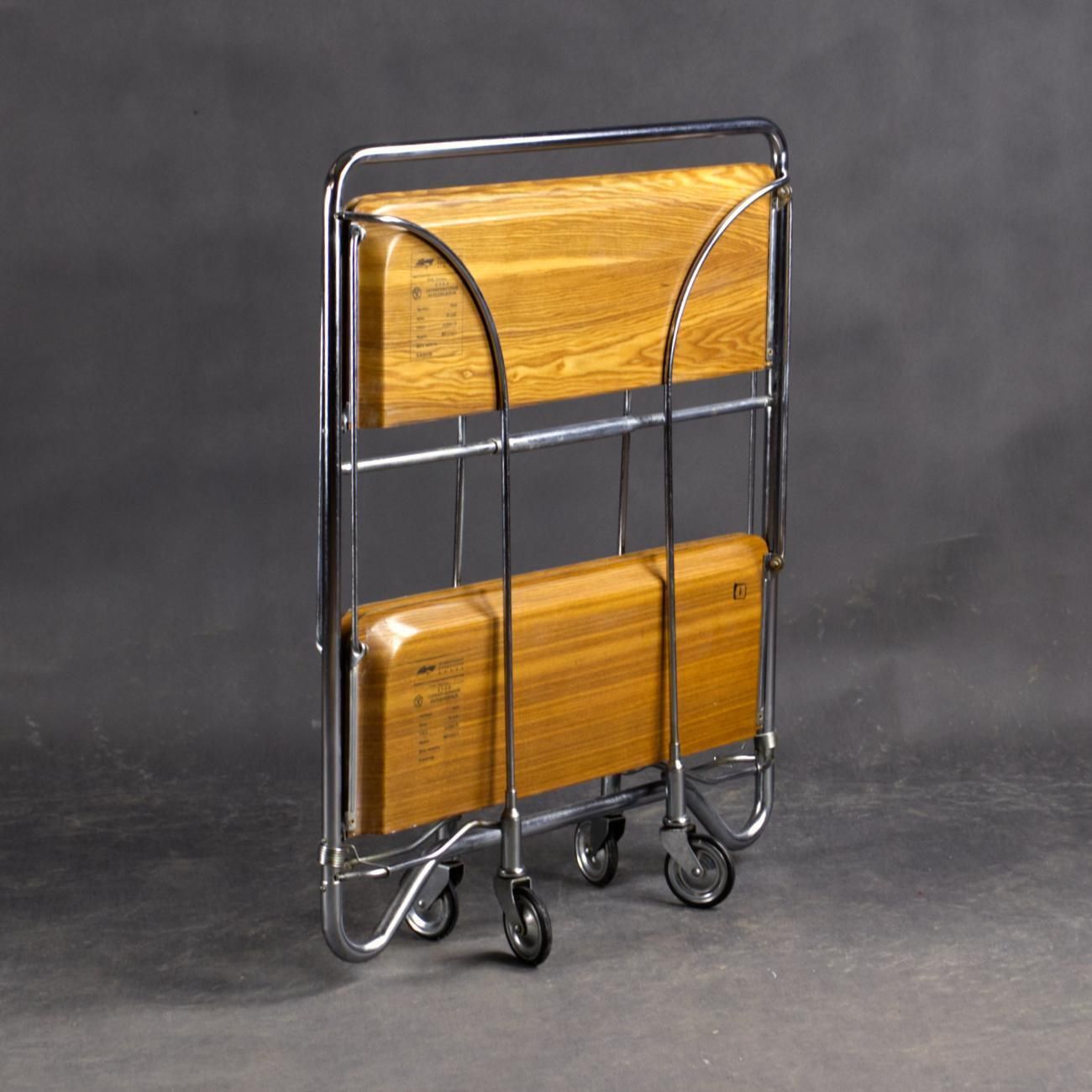 Mid Century Modern Folding Tea / Bar Cart In Chrome And Molded Plywood photo Furniture