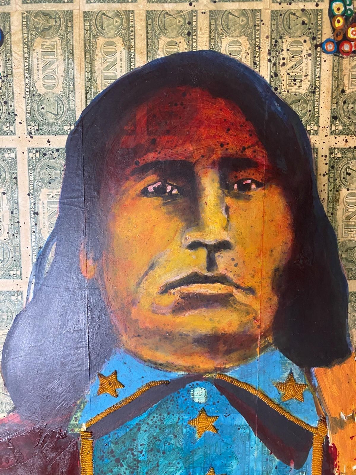 Stan Natchez (Shoshone/Paiute, B.1954) Navajo With Birds Against One Dollar Bill photo furniture