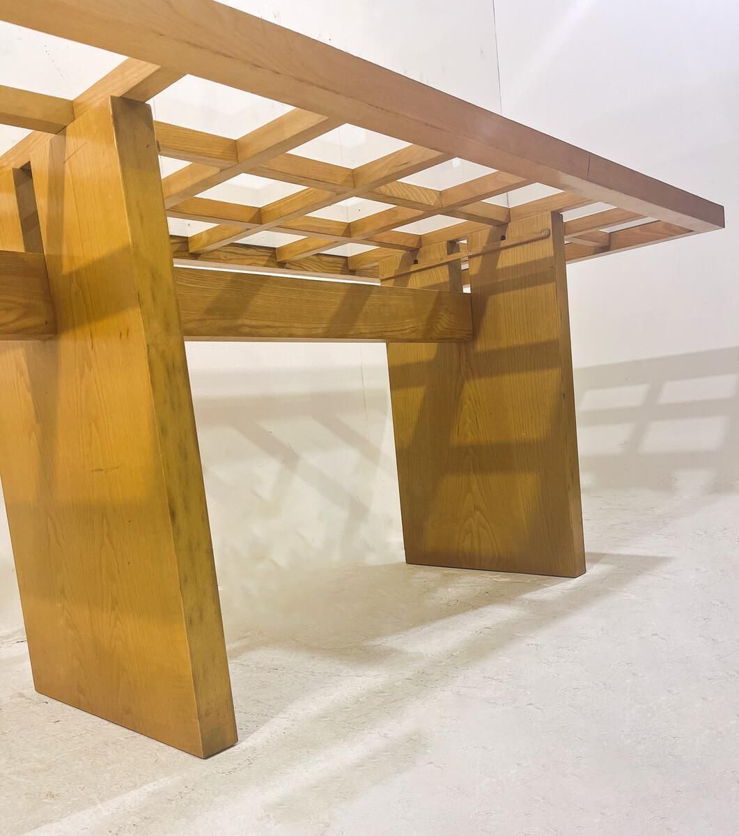 Mid Century Dining Table, Wood With Glass Top, Italy, 1970s photo vinterior