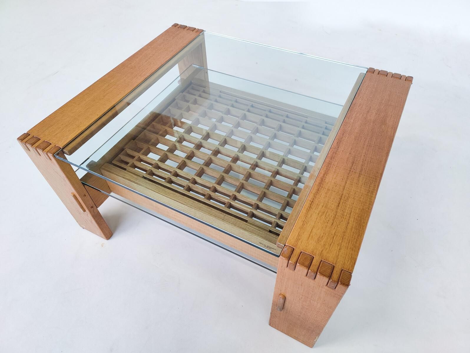Furniture Mid Century Modern Coffee Table By  Rivadossi, Wood And Glass, Italy photo