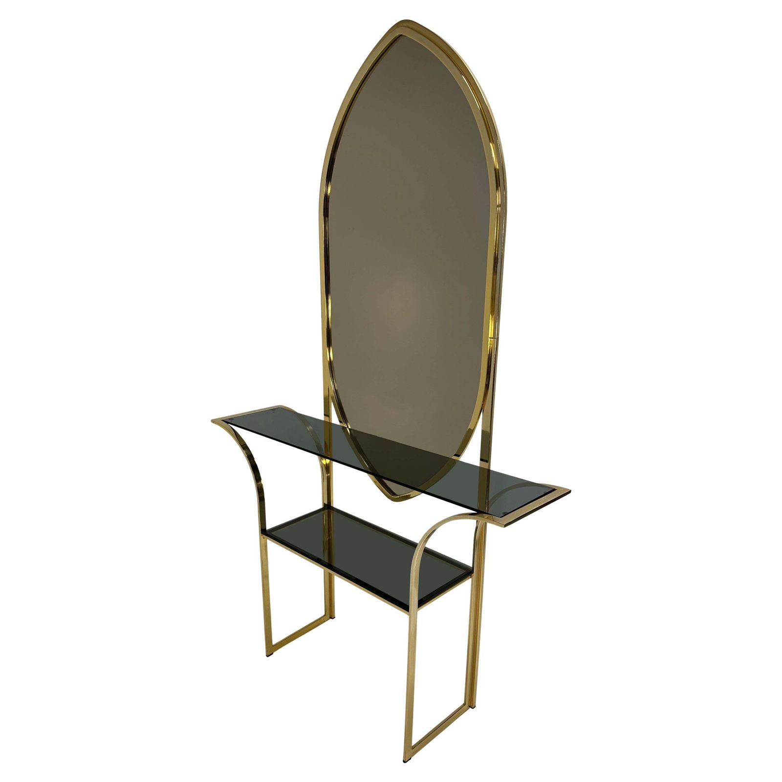 Italian Mirror And Curved Brass Console, 1970s