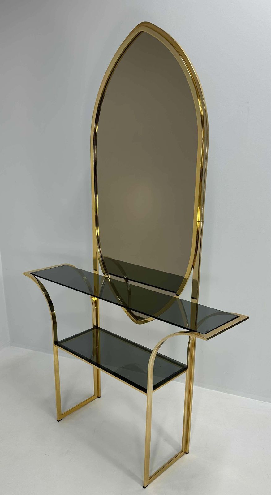 Italian Mirror And Curved Brass Console, 1970s photo furniture
