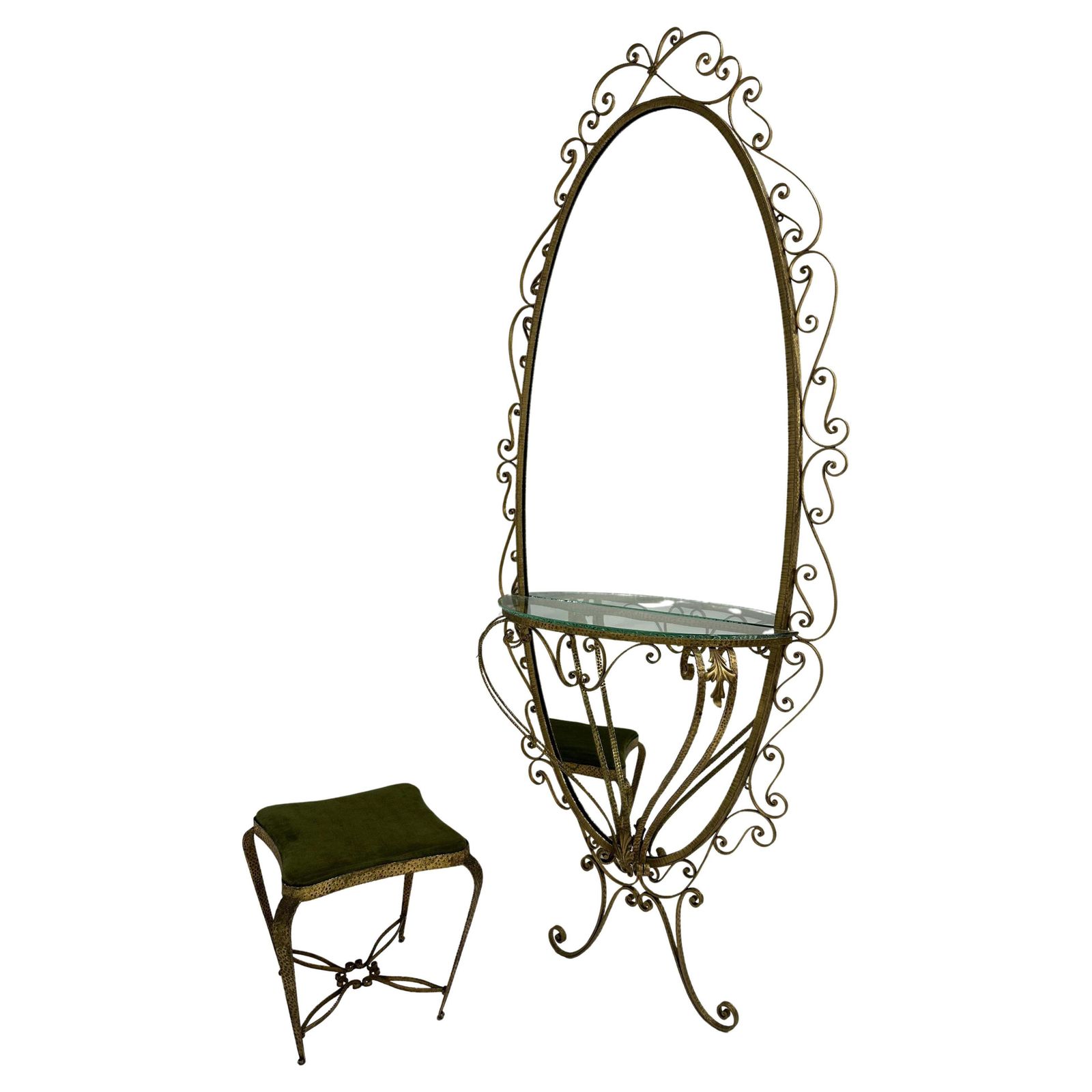 Italian Set Of Wall Mirror Console And Pouf By Pierluigi Colli, 1960s