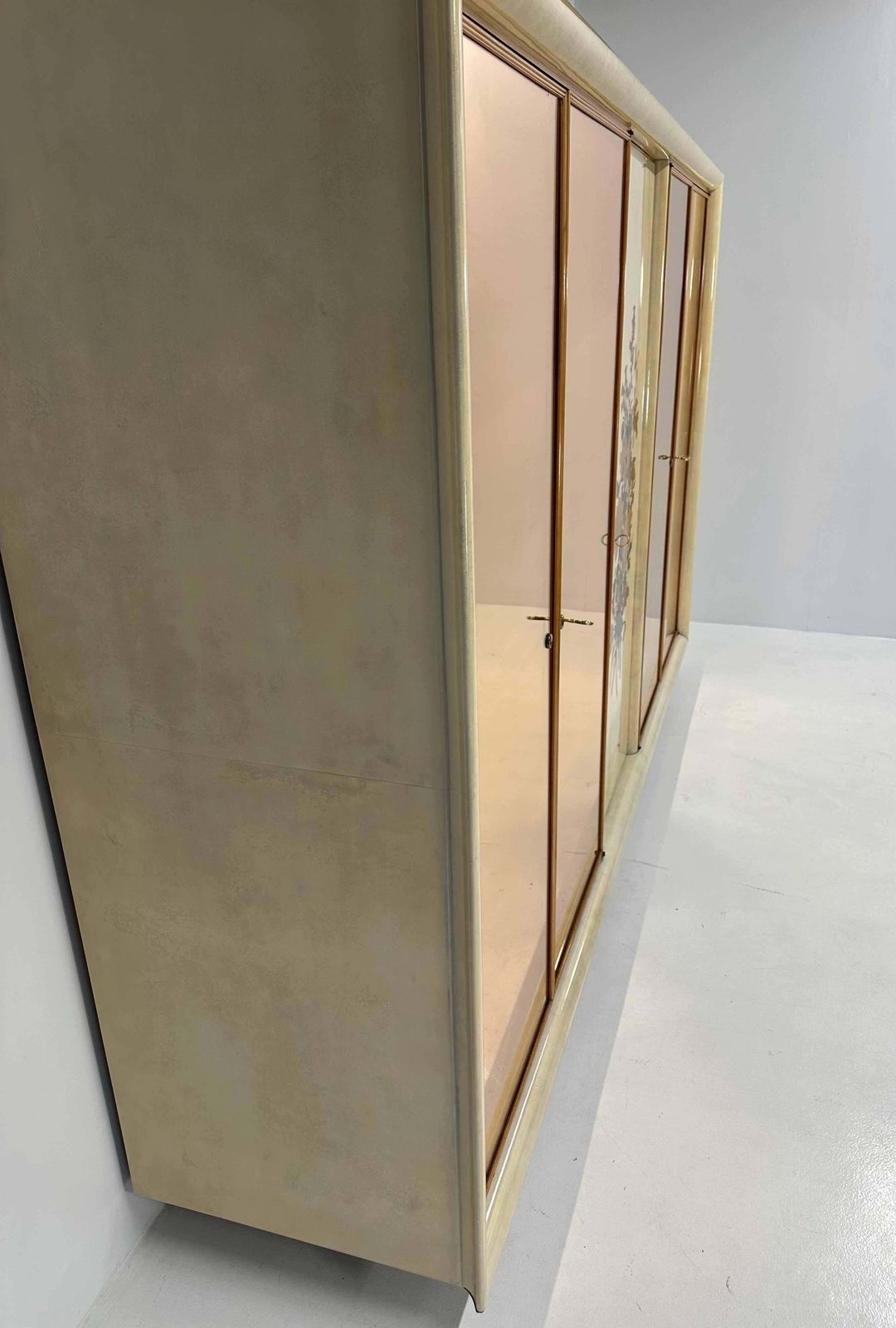 Italian Art Deco Armoire In Parchment With Inlays Signed By Anzani, 1950s photo furniture