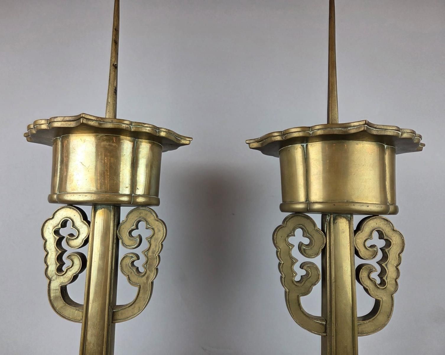 Pair Of Large Bronze Candlesticks, Chinese Work, Late 19th Century photo Home Decor