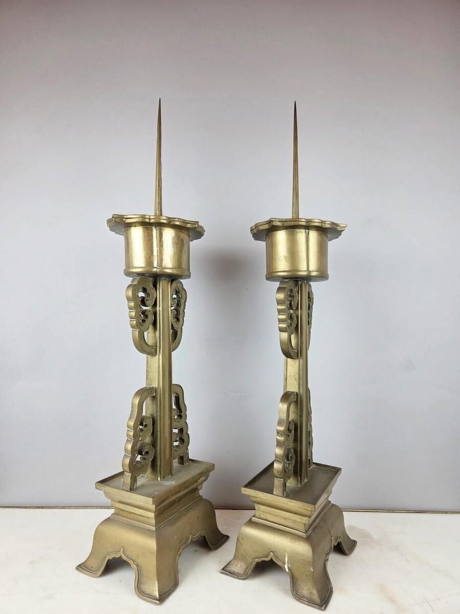Pair Of Large Bronze Candlesticks, Chinese Work, Late 19th Century photo 2808.0