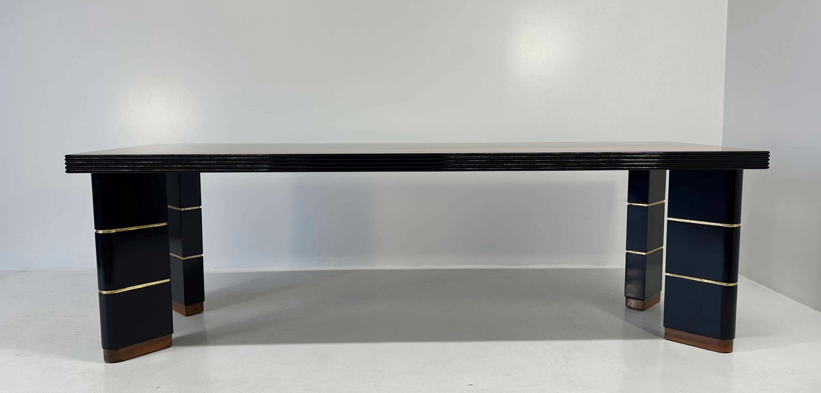 Italian Art Deco Walnut, Gold Leaf And Black Lacquered Table, 40s photo furniture