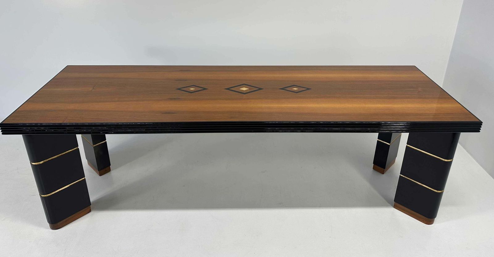 Italian Art Deco Walnut, Gold Leaf And Black Lacquered Table, 40s photo Furniture