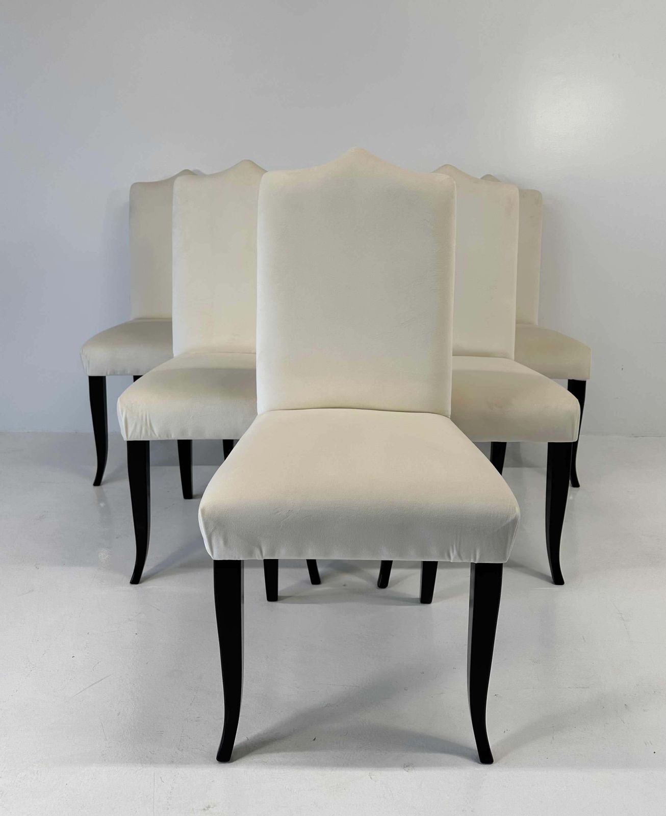 Italian Art Deco Style Set Of 6 Cream Velvet And Black Lacquered Chairs photo furniture