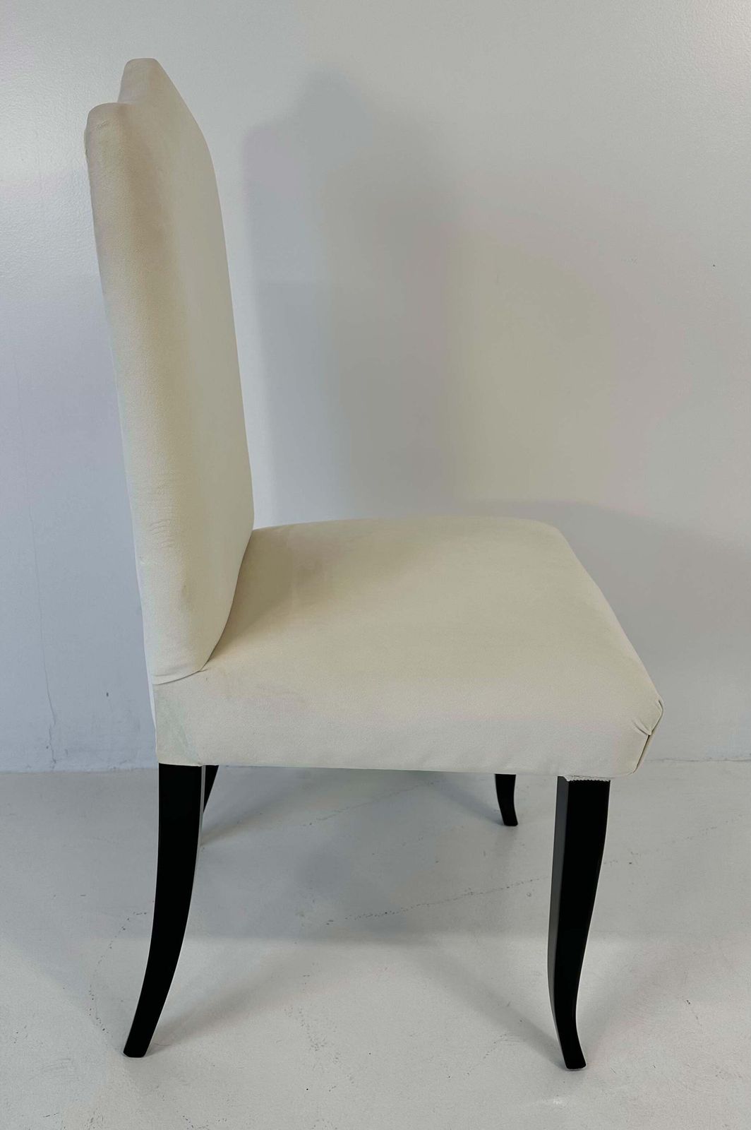 Italian Art Deco Style Set Of 6 Cream Velvet And Black Lacquered Chairs photo vintage